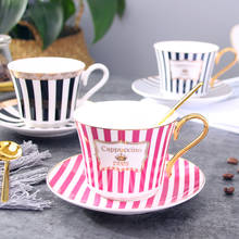 Taza de café de porcelana con rayas concisas, platillo con cuchara dorada, té de París de cerámica elegante, 225ml 2024 - compra barato