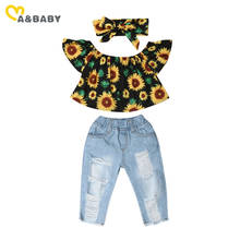 Ma&Baby  6M-4Y Summer Children Girls Clothes Set Sunflower Ruffles T shirt Jeans Denim Pants Outfits Fashion Costumes 2024 - buy cheap