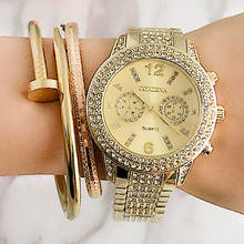 Reloj de moda para mujer, relojes de pulsera de cuarzo redondos de lujo para mujer, relojes de oro ostentosos, reloj de pulsera para mujer, regalo 2020 2024 - compra barato