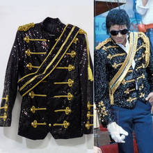 Abrigo MJ Michael Jackson para baile, traje con lentejuelas, chaqueta para cantante de escenario, disfraz de Cosplay, fiesta de Halloween uniforme, ropa 2024 - compra barato