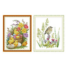 Joy Sunday Chickens and Flowers Stamped Cross Stitch Kits 11ct 14ct Aida Canvas Embroidery Cross Stitch Printed Cross Needlework 2024 - buy cheap