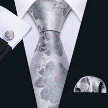 Corbata Floral de plata para hombre, conjunto de pañuelos de seda, corbatas de fiesta, regalo de negocios, de diseñador, FA-5217 2024 - compra barato