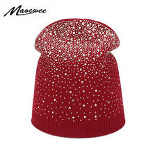 Female Winter Beanie Hats Knitted Shine Diamond Caps Women Flashing Rhinestone Bonnet For Girl Skullies Beanies Hat Autumn Caps 2024 - buy cheap