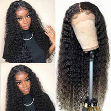 Deep Wave Wig Glueless Human Hair Wigs Transparent Lace Frontal Wigs T Part Brazilian 180 Density Deep Wave Curly human Hair Wig 2024 - compre barato