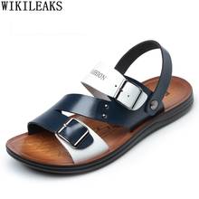 Homens sandálias de couro genuíno sapatos homem chinelos de praia homem sandálias de verão 2021 2024 - compre barato