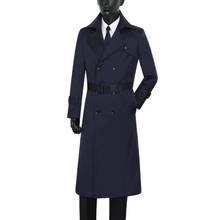 Mens trench coats belt blue spring autumn man double breasted long coat men clothes casual slim fit overcoat long sleeve 9XL 2024 - buy cheap