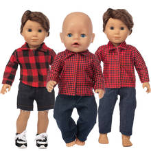 2021 Hot Slae Baby New Born Fit 17 inch 43cm Doll Clothes Accessories Red Plaid Black Pants Clothes For Baby Birthday Gift 2024 - buy cheap