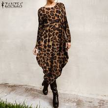 Женское леопардовое платье-миди ZANZEA, повседневный Асимметричный Сарафан с длинным рукавом и принтом, вечерние платья-туника на весну 2024 - купить недорого