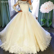 Vestido De Noiva Bling Shiny Ball Gown Wedding Dresses Ball Gown Vintage Lace Wedding Gown Long Sleeve Scoop Robe De Mariee 2024 - buy cheap