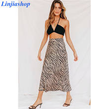 Linjiashop-falda con abertura elegante para mujer, Falda midi de cintura alta con estampado de leopardo, Estilo vintage, envío directo 2024 - compra barato