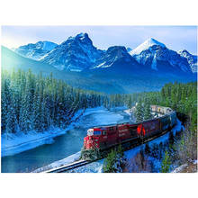 Painting By Number 40X50CM DIY Red Train In Winter Still Life Wall Art Gift DIY Pictures By Numbers Canvas Kits Home Decoration 2024 - buy cheap