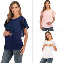 2020 nueva camiseta para mujeres embarazadas maternidad Tops ropa verano costura de gasa lactancia camisetas de manga corta cuello redondo 2024 - compra barato