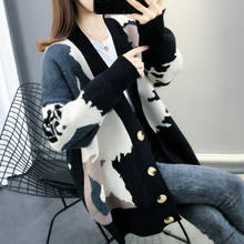 Wool Sweater Women's Cardigan 2019 Autumn Winter New Ladies Korean Sweater Coat Fashion Camouflage Hit Color Loose Jacket f2405 2024 - buy cheap