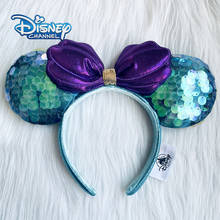 Disney Mickey Ears Headbands Mermaid Ariel Princess Sequin Bows Headwear Fashion Headdress Cosplay Plush Kids Headband Gift 2024 - buy cheap