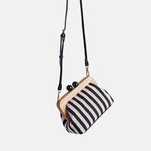 Vintage Striped Wooden Clip Bags shell bag luxury brand shoulder bags women messenger crossbody bag women canvas handbags 2024 - buy cheap