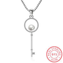 Joyería de plata de ley 925 para mujer, collar con colgante de llave de perla de circonia, gargantilla de cadena de 45cm, S-N73 2024 - compra barato