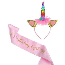 Birthday Girl Unicorn Headband with Sash Unicorn Cake Topper Baby Shower Girl Birthday Party Decorations Unicorn Party Supplies 2024 - buy cheap