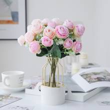 Vasos para decoração de casa, 5 pacotes de flores artificiais para o lar, decoração de casamento, ano novo, rosas de seda do natal, bud, plantas falsas baratas 2024 - compre barato