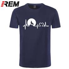 REM Summer Men's Clothing Brand Design Heartbeat Line Full Moon Wolf Animal Print Men T Shirt 100% Cotton Plus Size Tee-Shirts 2024 - buy cheap