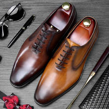 Luxo italiano artesanal de couro genuíno dos homens casamento oxfords novo vintage praça toe homem formal vestido sapatos festa em apartamentos bql176 2024 - compre barato