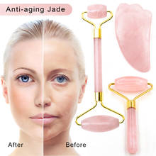 Rolo de jade natural, massageador facial, placa de cristal, ferramenta de rosto, pescoço, fino, levantar a pele do corpo, relaxamento, conjunto de caixa de guasha rosa 2024 - compre barato