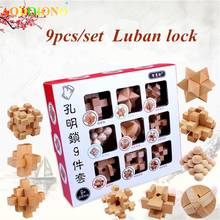 9Pcs Beech Kong Ming Lock Wooden Puzzle Luban Locker Set Children Early Learning Educational Toys for Kids Boy Children Gifts 2024 - buy cheap