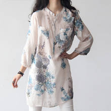 Cotton Linen Shirts Vintage Women Floral Print Blouses Casual Loose Tops Female Long Shirt Blusas Tunic Chinese Style 2024 - buy cheap