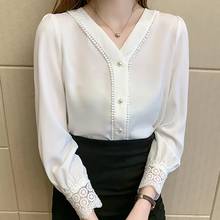 White Blouse V-Neck Lace Shirt Women Clothes Long Sleeve Button Woman Shirts Autumn Womens Tops Korean Fashion Chemisier Femme 2024 - buy cheap