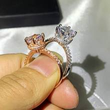 Классические свадебные кольца с короной, модные ювелирные изделия из стерлингового серебра 925 пробы и розового золота, круглые кольца с цирконием 5А, обручальные кольца 2024 - купить недорого