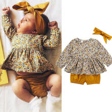 0-18 Months Newborn Girls Clothes Set Toddler Baby Girls Floral Tops Brown Short Pants Infant Sets Baby Girls Summer Outfits 2024 - buy cheap
