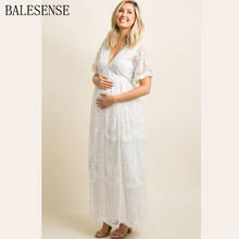 Vestido de renda branca para maternidade, vestido maxi para fotos, decote em v, gravidez, chá de bebê, para mulheres grávidas, fotografia no verão 2024 - compre barato