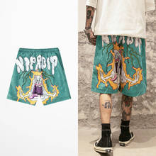 Tide-pantalones cortos de cinco puntos para hombre, Shorts a la moda, para monopatín, Hip Hop, con estampado de fantasma, color verde 2024 - compra barato