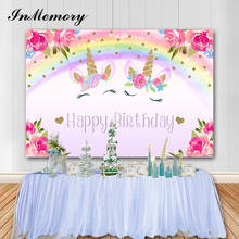 Inmemória fundo para fotos de vinil unicórnio, fundo para festa de aniversário, rosa, céu, floral, arco-íris, recém-nascido, chá de bebê 2024 - compre barato