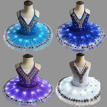 Led ballet tutu profissional para crianças crianças adultos balerina kostum meninas lago cisne traje panqueca tutu ballet vestido para meninas 2024 - compre barato