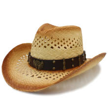 Sombrero de vaquero occidental para hombre y mujer, Sombrero de paja con banda de cuero Punk tejido a mano, vaquero, Jazz, tamaño 58CM, A0138 2024 - compra barato
