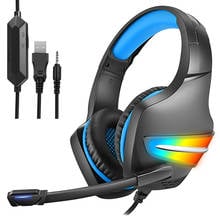 J6 3.5mm usb gaming headset com microfone com fio fones de ouvido estéreo baixo brilho colorido led luz para computador jogo pc fone de ouvido 2024 - compre barato