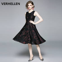 Verhellen alta qualidade 2019 moda designer vestido de passarela outono mulheres sem mangas flor jacquard tank vestido de festa feminino 2024 - compre barato