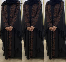 Шифоновое платье с фальш-вставкой абайя с рукавами «летучая мышь» Стразы Украшенные сплошной Цвет кафтан длинное платье мусульманских женщин Дубай, Турция 2024 - купить недорого