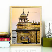 Tela de fotografia dourada da índia amritsar, templo, poster sikh. arte de parede. pintura de decoração religiosa de fronha. 2024 - compre barato