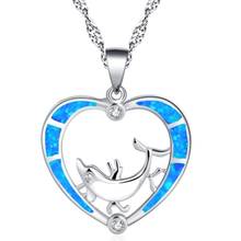 Fashion Silver Color Blue Opal Heart Crystal Pendant Necklace Women Female Dolphin Animal Wedding Ocean Beach Boho Jewelry Gift 2024 - buy cheap