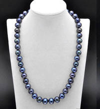 20 inch AAA 9-10 MM SOUTH SEA Tahitian black blue PEARL NECKLACE 925silver GOLD 2024 - buy cheap