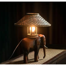 Sudeste asiático de madeira decorativa candeeiros de mesa quarto lâmpada cabeceira personalidade criativa retro elefante forma luzes da mesa madeira 2024 - compre barato