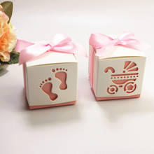 10pcs Feet Shape Laser Cut Hollow Carriage Favors Gift Dragee Baptism Candy Boxes with Ribbon Baby Shower Wedding Party Supplies 2024 - buy cheap
