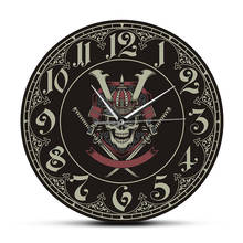 Reloj de pared de calavera japonesa, tic-tac Reloj de pared sin silencioso, esqueleto de hueso, guerrero malvado, asesino de la muerte, decorativo 2024 - compra barato