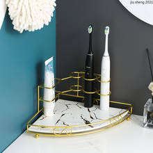 Современный Мраморный керамический поднос для хранения в ванной комнате с металлической полкой для туалетной зубной щетки принадлежности для ванной комнаты угловой стеллаж для хранения косметики 2024 - купить недорого
