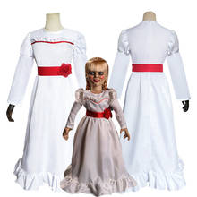 Disfraz de ConjingDoll para niños, conjunto completo de muñeca de terror de Annabelle, vestido blanco, para Halloween, novedad 2024 - compra barato