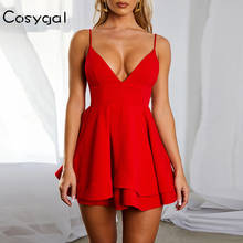 COSYGAL Spaghetti Strap Mini Red Dress Sexy V-Neck Ruffles Club Party Dress Short Zipper Backless Summer Dress Women Robe 2020 2024 - buy cheap