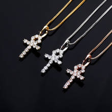 S925 prata esterlina bling gelo para fora cz zircon ankh cruz pingentes colares para mulher hip hop rapper jóias 2024 - compre barato