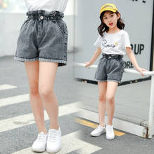 Teenage Girls High Waist Jeans Shorts Pure Blue Denim Kids for Girls Shorts Summer Loose Hot Pants Fashion Toddler Clothes New 2024 - buy cheap
