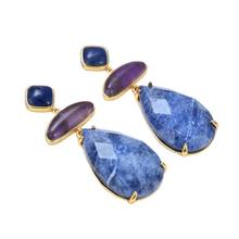 Brincos botões redondos roxo sodalite azul natural, joias fashion clássicas para mulheres presente de joias de pedra natural 2024 - compre barato